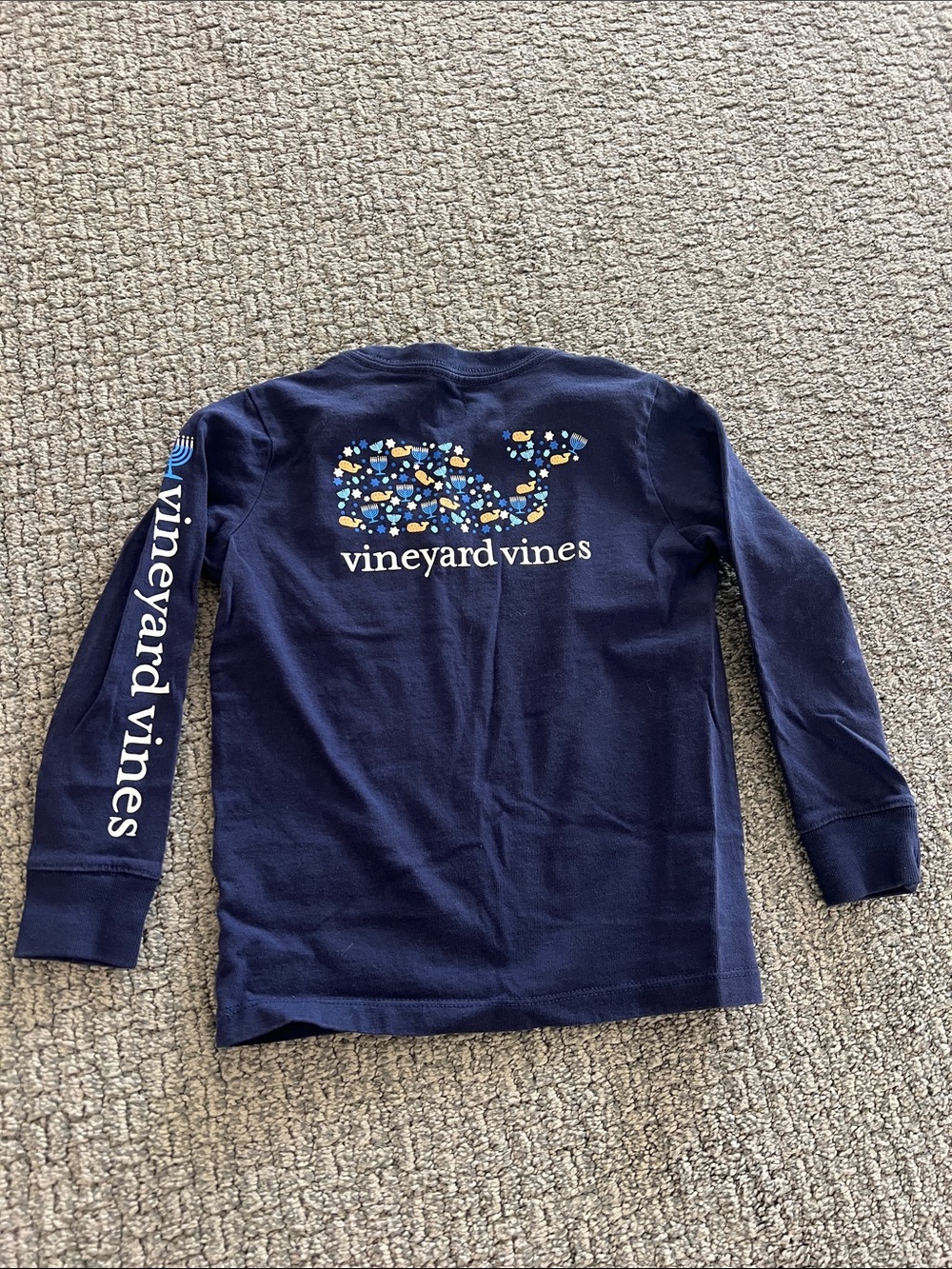 Kids Hanukkah Vineyard Vines Navy Long Sleeve Whale Pattern Tee